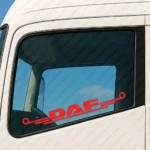 Red Daf Truck Window Sticker, Bold Text Logo with Lines