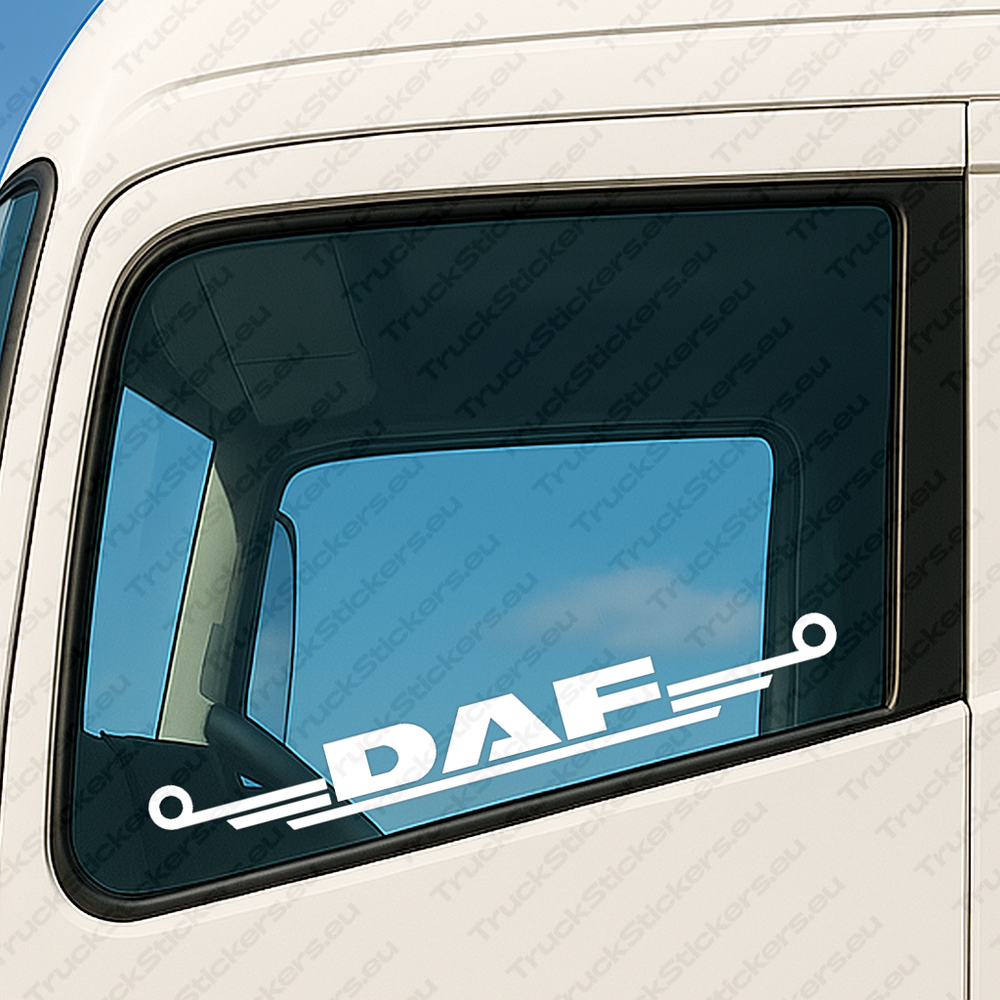 window-sticker-for-trucks-90615-white White Daf Truck Window Sticker, Bold Text Logo with Lines