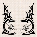 Closeup of Daf Truck Window Sticker, Classic Logo with Vertical Tribal Graphics