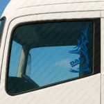 Blue Daf Truck Window Sticker, Underlined Text Logo with Vertical Tribal Graphics