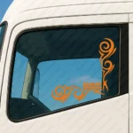 Orange Daf Truck Window Sticker, Underlined Text Logo with Flowing Swirl Graphics