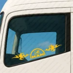 Yellow Man Truck Window Sticker, Classic Logo with Lion and Tribal Graphics