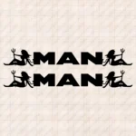Closeup of Man Truck Window Sticker, Classic Logo with Women Holding a Trident