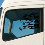 Black Man Truck Window Sticker, Big Lion with Vertical Text Logo