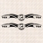 Closeup of Man Truck Window Sticker, Power with TGX Logos and Lion