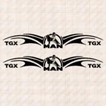 Closeup of Man Truck Window Sticker, Classic Text Logo with TGX and a Woman on a Lion