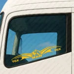 Yellow Man Truck Window Sticker, Classic Text Logo with TGX and a Woman on a Lion