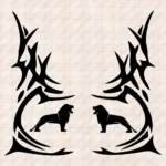 Closeup of Man Truck Window Sticker, Lion with Vertical Tribal Graphics