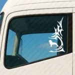 White Man Truck Window Sticker, Lion with Vertical Tribal Graphics