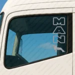 Silver Man Truck Window Sticker, Lion with Vertical Text Logo Outline