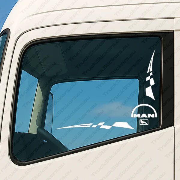 White Man Truck Window Sticker, Classic Logo with Lion and Checkered Flag Graphic