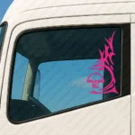 Fuchsia Man Truck Window Sticker, Classic Logo with Lion and Vertical Tribal Graphics