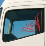 Red Man Truck Window Sticker, Classic Logo with Lion and Flowing Swirl Graphics