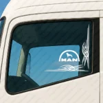 White Man Truck Window Sticker, Classic Logo with Lion and Geometric Graphics