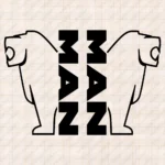 Closeup of Man Truck Window Sticker, Bold Vertical Text Logo with Big Lion Outline