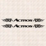 Closeup of Mercedes Truck Window Sticker, Actros with Tribal Graphics