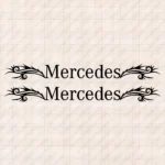 Closeup of Mercedes Truck Window Sticker, Text Logo with Dynamic Wave Graphics