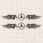 Closeup of Mercedes Truck Window Sticker, Classic Logo with Tribal Graphics