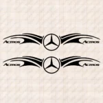 Closeup of Mercedes Truck Window Sticker, Actros with Classic Logos and Graphics Version 2
