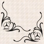 Closeup of Mercedes Truck Window Sticker, Arocs with Classic Logo and Flowing Swirl Pattern