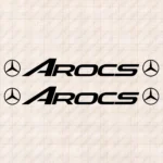 Closeup of Mercedes Truck Window Sticker, Arocs Bold with Classic Logos