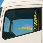 Yellow Mercedes Truck Window Sticker, Classic Logo with Tribal Graphics