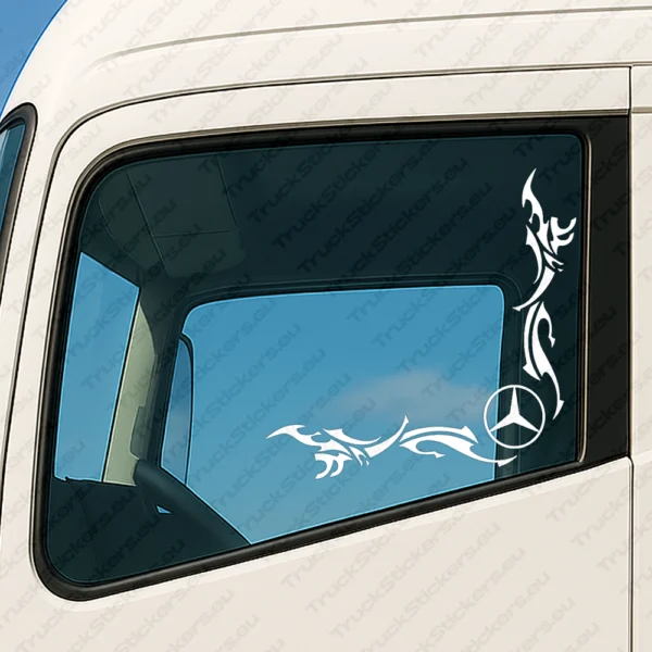 White Mercedes Truck Window Sticker, Classic Logo with Dynamic Wave Graphic Version 1