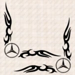 Closeup of Mercedes Truck Window Sticker, Classic Logo with Dynamic Wave Graphic Version 2