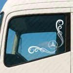 White Mercedes Truck Window Sticker, Classic Logo with Flowing Swirl Graphics
