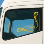 Yellow Mercedes Truck Window Sticker, Classic Logo with Flowing Swirl Graphics