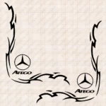 Closeup of Mercedes Truck Window Sticker, Atego with Classic Logo and Dynamic Wave Graphics