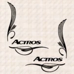 Closeup of Mercedes Truck Window Sticker Actros with Flourish Graphics