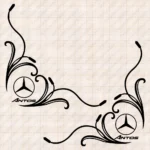 Closeup of Mercedes Truck Window Sticker, Antos with Classic Logo and Flourish Graphics