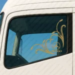 Gold Mercedes Truck Window Sticker, Atego with Classic Logo and Flourish Graphics