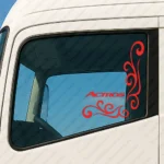 Red Mercedes Truck Window Sticker, Actros with Flowing Swirl Pattern