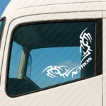 White Mercedes Truck Window Sticker, Actros with Corner Tribal Graphics