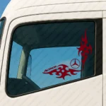 Burgundy Mercedes Truck Window Sticker, Actros with Classic Logo and Dynamic Wave Graphics