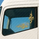 Gold Mercedes Truck Window Sticker, Actros with Classic Logo and Dynamic Wave Graphics