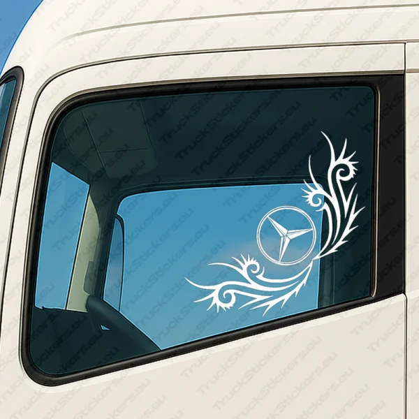 White Mercedes Truck Window Sticker, Big Classic Logo with Dynamic Wave Graphics