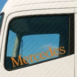 Orange Mercedes Truck Window Sticker, Classic Text Logo