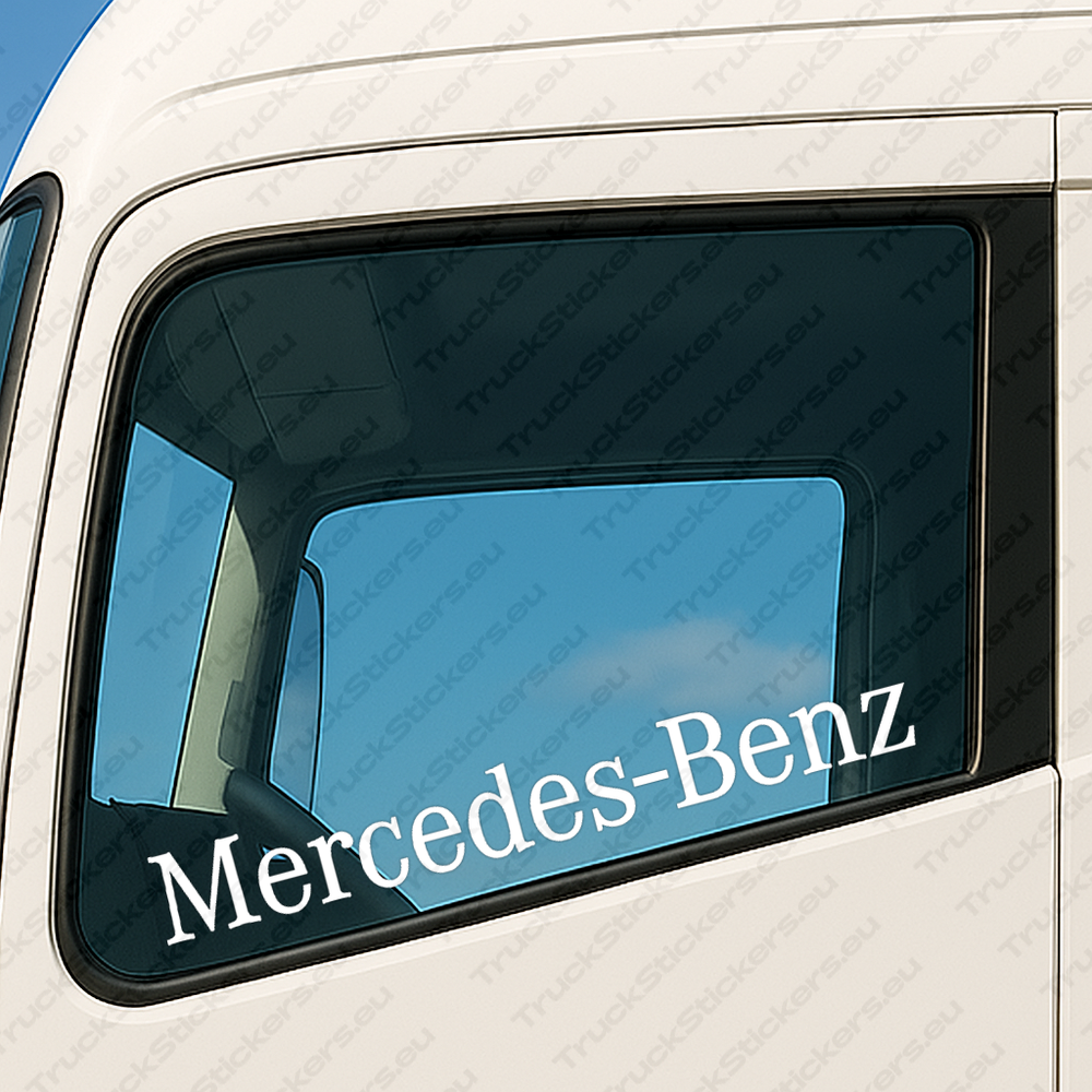 window-sticker-for-trucks-90773-white White Mercedes Truck Window Sticker, Benz Classic Text Logo