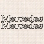 Closeup of Mercedes Truck Window Sticker, Text Logo Outline