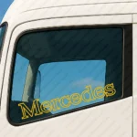 Yellow Mercedes Truck Window Sticker, Text Logo Outline