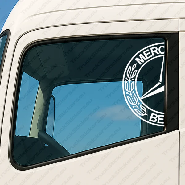 White Mercedes Truck Window Sticker, Half Retro Logo