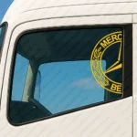 Yellow Mercedes Truck Window Sticker, Half Retro Logo