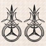 Closeup of Mercedes Truck Window Sticker, Classic Logo with Modern Geometric Pattern