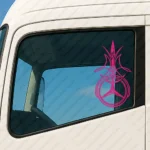 Fuchsia Mercedes Truck Window Sticker, Classic Logo with Modern Geometric Pattern
