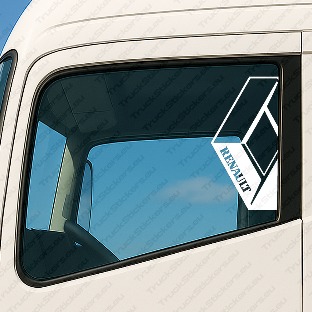 White Renault Truck Window Sticker, Half Classic Logo with Text