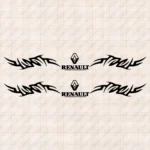 Closeup of Renault Truck Window Sticker, Classic Logo with Text and Tribal Graphics