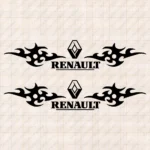Closeup of Renault Truck Window Sticker, Big Classic Logo with Text and Dynamic Wave Graphics